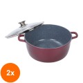 Set 2 x Cratita din Aluminiu, cu Ceramica, cu Capac din Sticla, pentru Prepararea Gemului, Sosului din Tomate, 28cm, 6.5 litri,