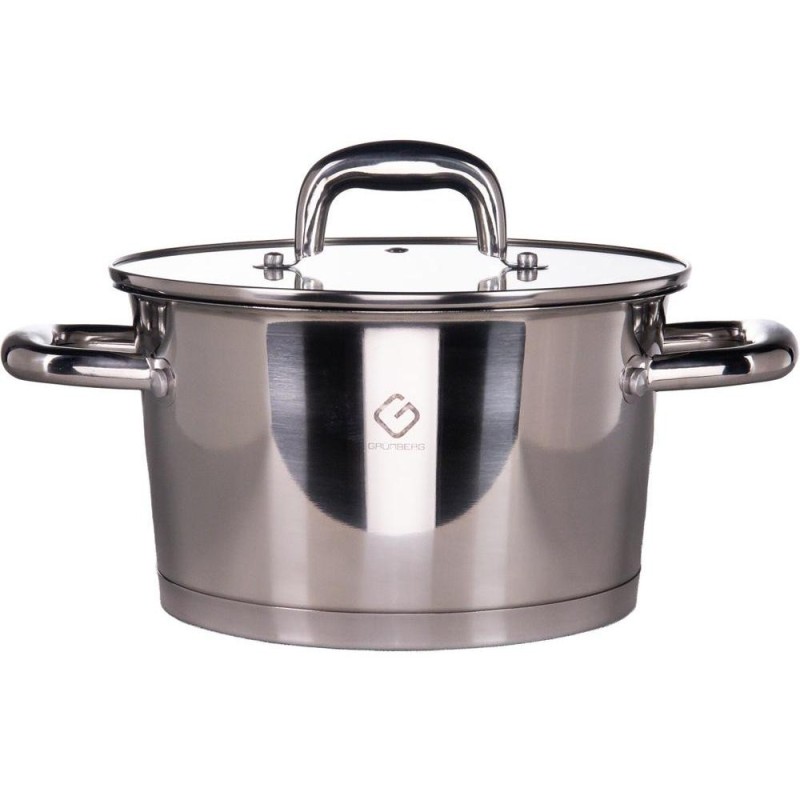 Set 2 x Cratita din Inox, Capac din Sticla, 20 cm, 3.20 l, Argintie, Grunberg
