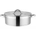 Set 2 x Cratita din Inox, cu Capac din Sticla, 26 cm, 5 l, Argintie, Grunberg