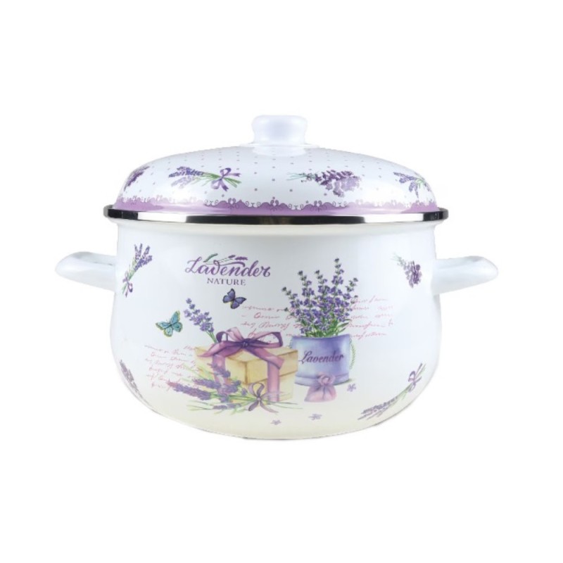 Set 2 x Cratita Emailata cu Capac, 20 cm, 2.90 l, Alb / Mov, Grunberg, Model GR2000A