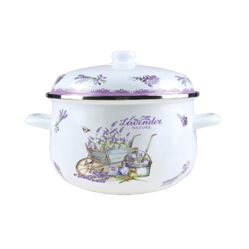 Set 2 x Cratita Emailata cu Capac, 20 cm, 2.90 l, Alb / Mov, Grunberg, Model GR2000B