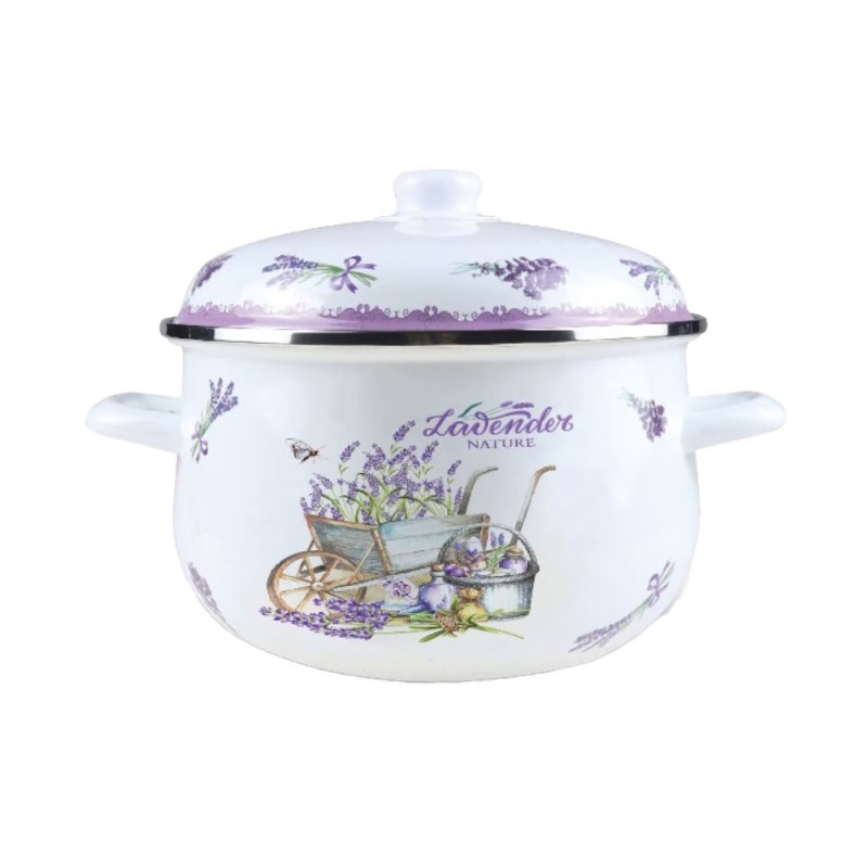 Set 2 x Cratita Emailata cu Capac, 26 cm, 6.50 l, Alb / Mov, Grunberg, Model GR2600B