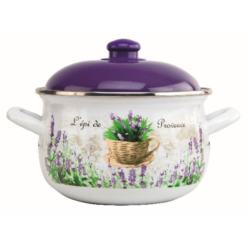 Set 2 x Cratita Emailata cu Capac, Lavanda, 20 cm, 2.8 l, Grunberg