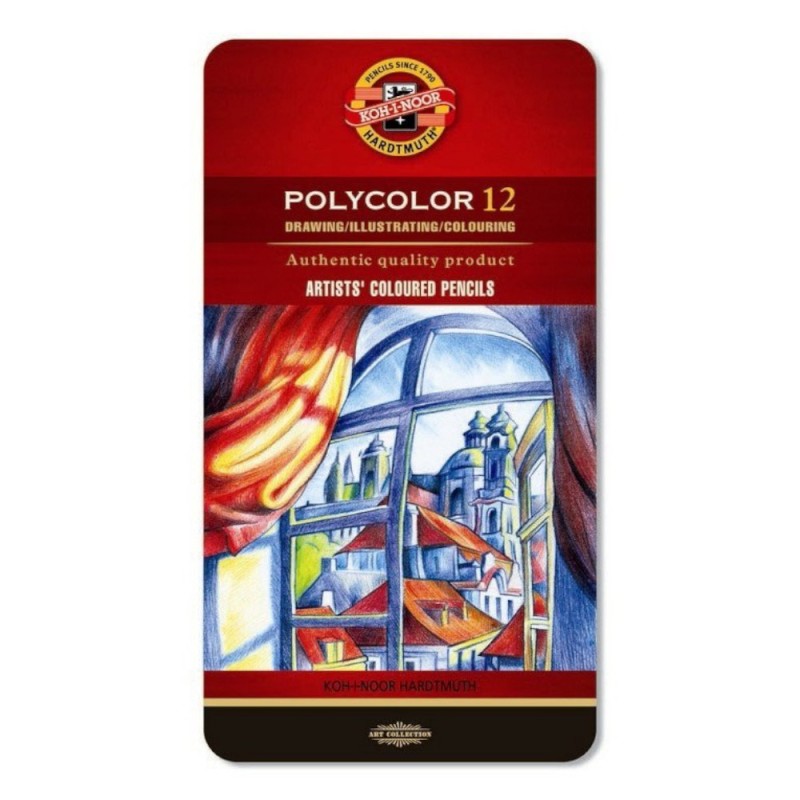 Set 2 x Creioane Colorate Polycolor, Cutie Metal, 12 Culori