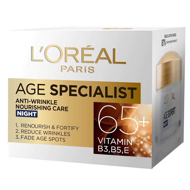 Set 2 x Crema Antirid pentru Fata L'Oreal Paris Age Specialist 65+ de Noapte, 50 ml