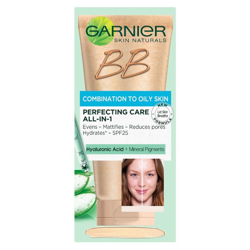 Set 2 x Crema Coloranta de Zi Garnier Skin Naturals BB Cream, pentru Ten Mixt si Gras, Nuanta Deschisa, 50 ml