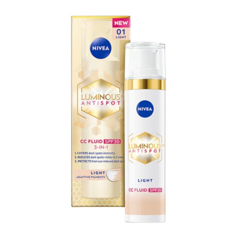Set 2 x Crema de Fata Corectoare, Nivea Luminous CC Fluid FPS 30 Light, 30 ml
