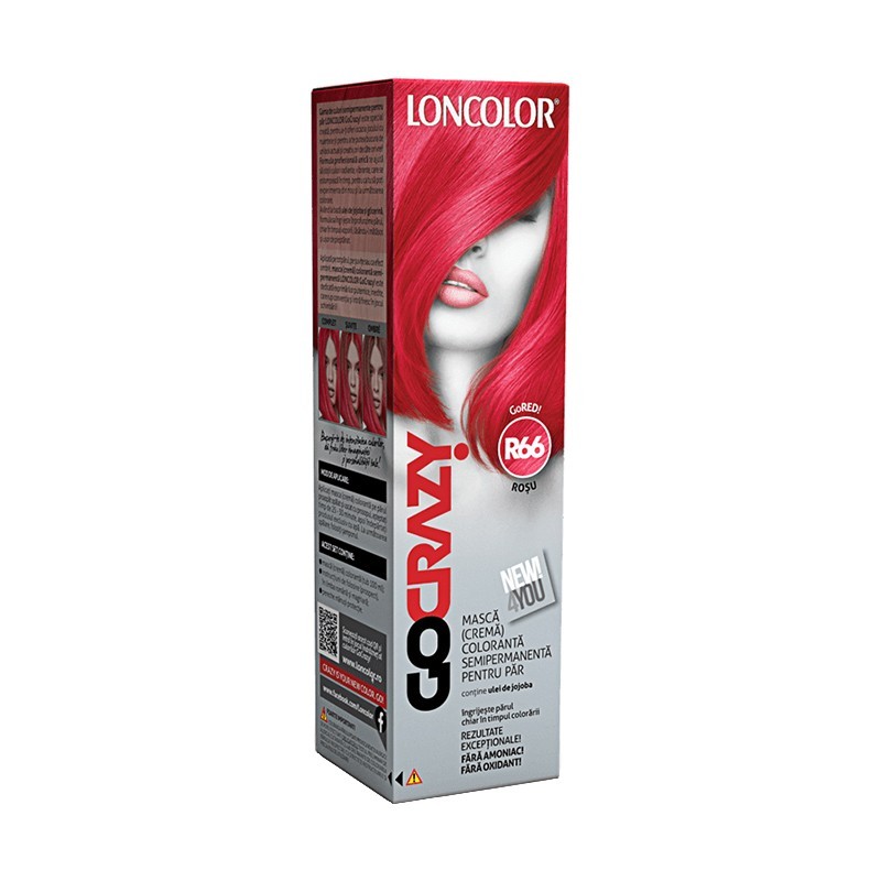 Set 2 x Crema de Par Coloranta Semi-Permanenta fara Amoniac Loncolor GoCrazy R66 GoRed, 100 ml