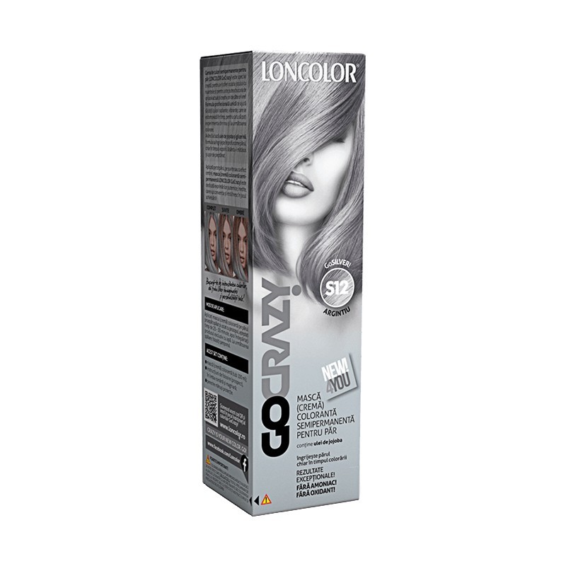 Set 2 x Crema de Par Coloranta Semi-Permanenta fara Amoniac Loncolor GoCrazy S12 GoSilver, 100 ml