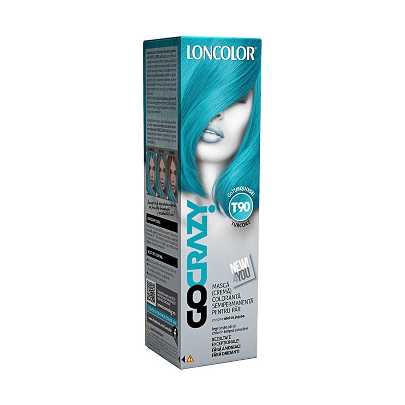 Set 2 x Crema de Par Coloranta Semi-Permanenta fara Amoniac Loncolor GoCrazy T90 GoTurquoise, 100 ml