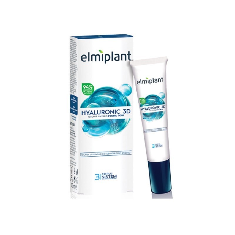 Set 2 x Crema de Ten Antirid Ochi cu Acid Hialuronic, 3D Elmiplant, 15 ml