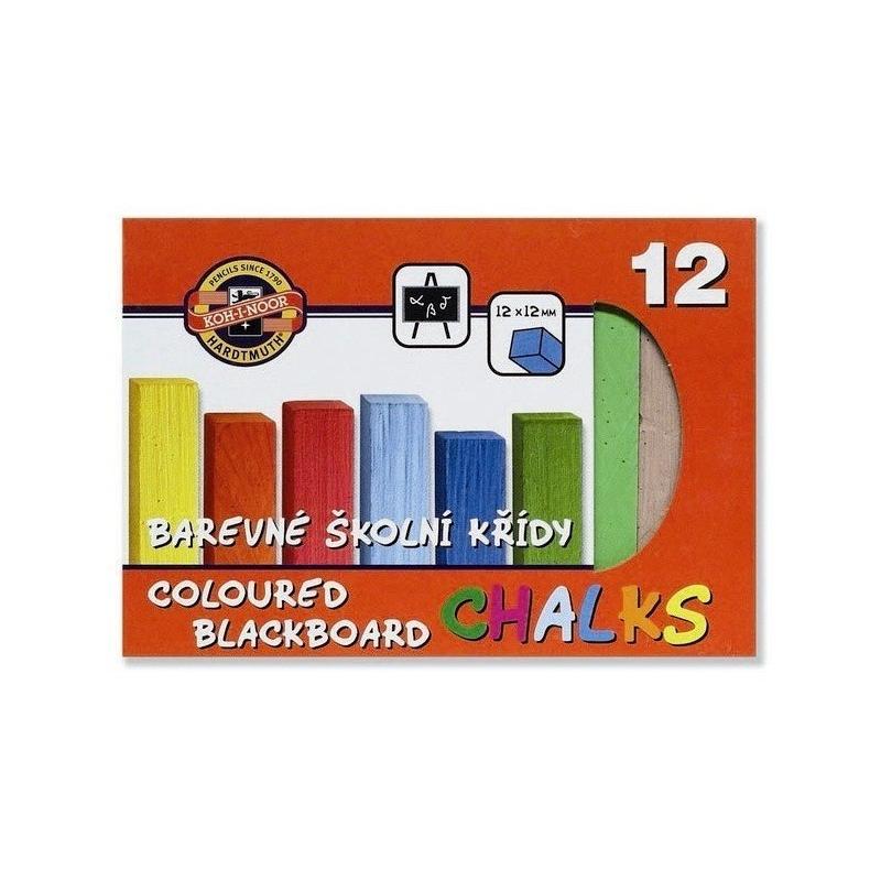 Set 2 x Creta Patrata Colorata pentru Tabla, 12 Culori, Koh-I-Noor