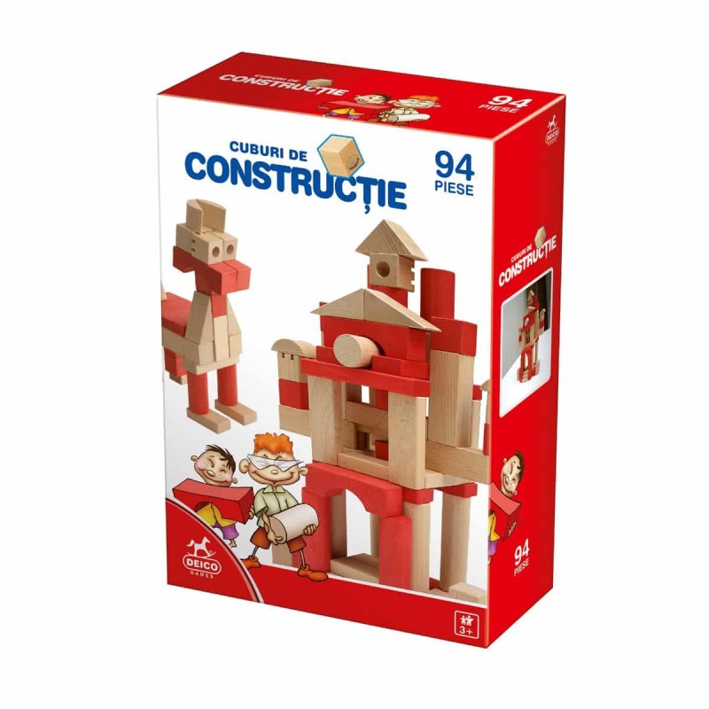 Set 2 x Cuburi de Constructie Colorate din Lemn, Deico 94 Piese