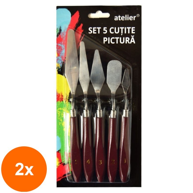 Set 2 x Cutite Pictura din Metal, Atelier, 5 Bucati
