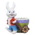 Set 2 x Decoratiune Gradina, Model Iepure cu Carucior, Suport pentru Flori, Rasina, Inaltime 23 cm, Alb