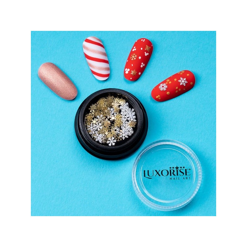 Set 2 x Decoratiuni Unghii Luxorise, White & Gold Snowflakes