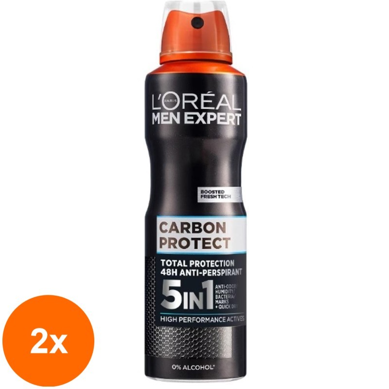 Set 2 x Deodorant Antiperspirant Spray L'Oreal Paris Men Expert, Carbon Protect, 150 ml