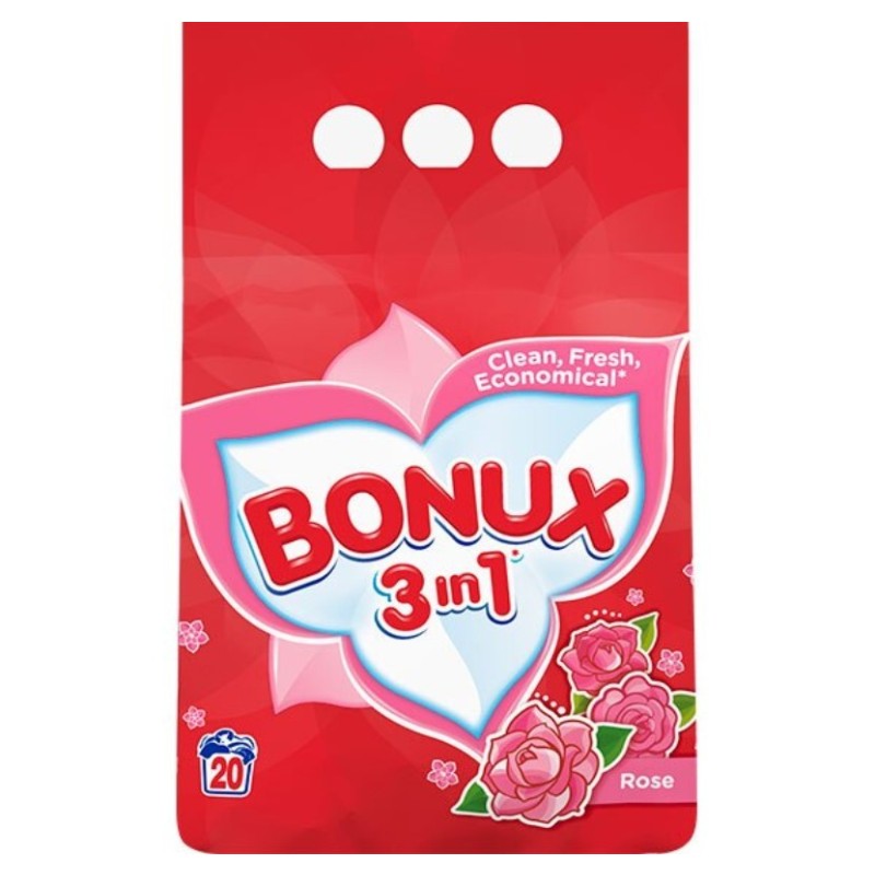 Set 2 x Detergent Automat Pudra Bonux 3in1 Color Rose, pentru Rufe Colorate, 20 Spalari, 2 kg