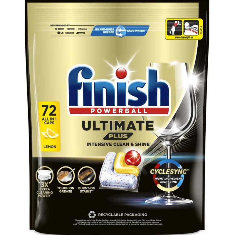 Set 2 x Detergent Capsule pentru Masina de Spalat Vase Finish Ultimate Plus, Lamaie, 72 Capsule