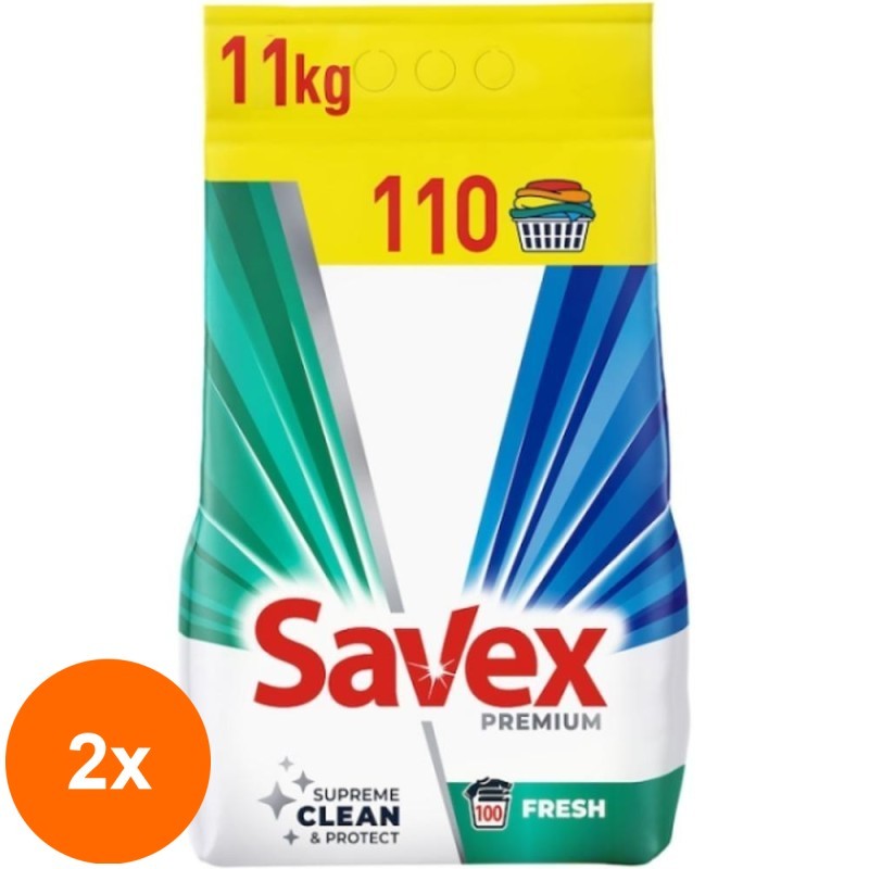 Set 2 x Detergent de Rufe Automat Savex Premium Fresh, 110 Spalari, 11 kg