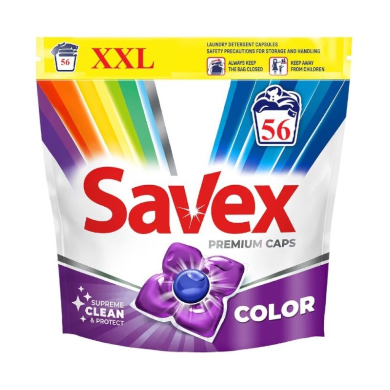 Set 2 x Detergent de Rufe Capsule Savex Premium Caps Color, Curatare Puternica, 56 Capsule