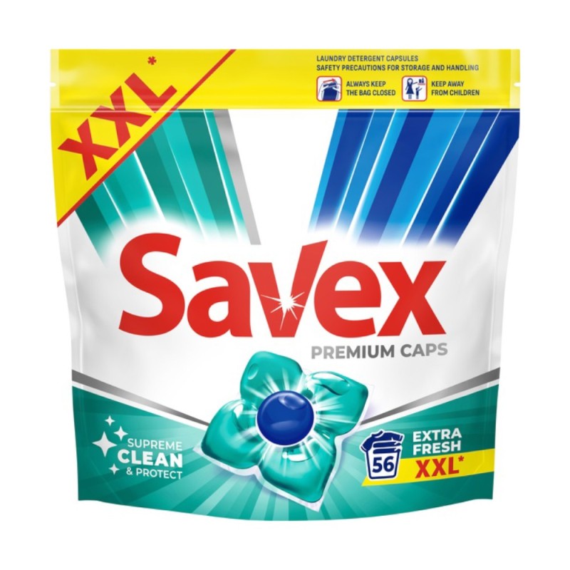 Set 2 x Detergent de Rufe Capsule Savex Premium Extra Fresh, 56 Capsule