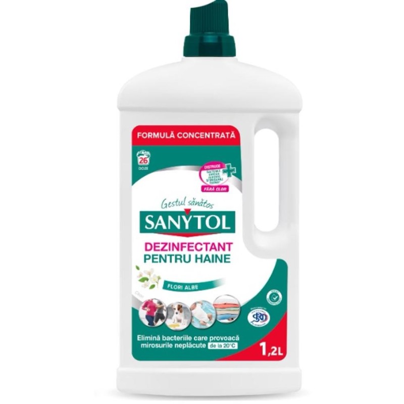 Set 2 x Dezinfectant pentru Haine, Flori Albe, Sanytol, 30 Spalari, 1.5 l