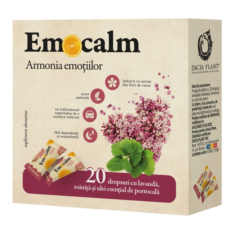 Set 2 x Dropsuri Emocalm cu Lavanda si Roinita fara Zahar, 100 g, Dacia Plant