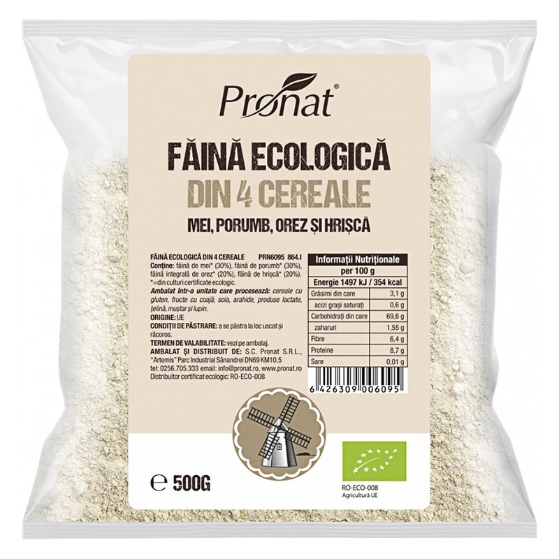 Set 2 x Faina Bio din 4 Cereale fara Gluten, Pronat, 500 g