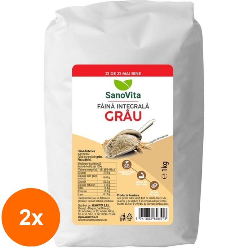 Set 2 x Faina Integrala de Grau, Sanovita, 1 Kg
