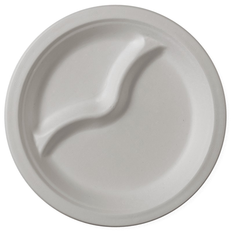 Set 2 x Farfurii Biodegradabile, Compostabile, 2 Compartimente, Rotunde, Albe, 22 cm, 50 buc