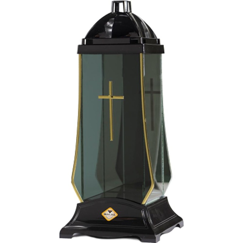 Set 2 x Felinar din Sticla, cu Cruce, Negru, 50 Ore