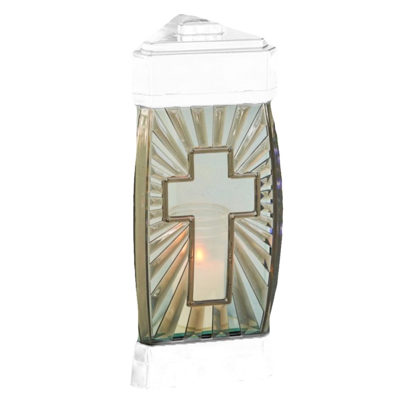 Set 2 x Felinar din Sticla Glamour cu Cruce Alb 72 Ore