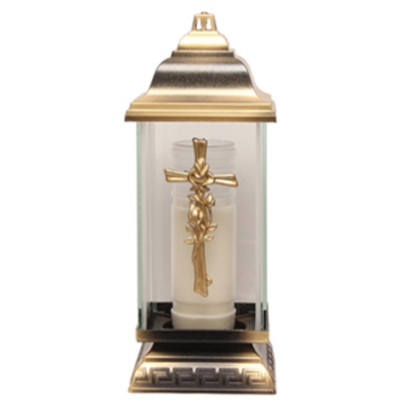 Set 2 x Felinar din Sticla si Plastic cu Cruce Auriu, 50 Ore