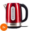Set 2 x Fierbator Daewoo DK2400R, 2400 W, 1.7 l, Indicator Nivel Apa, Protectie Supraincalzire, Oprire Automata, Rosu/Inox