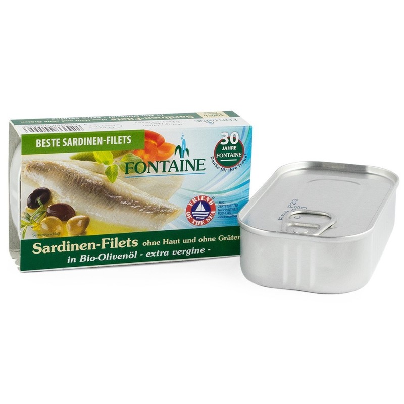 Set 2 x File de Sardine fara Piele si fara Oase in Ulei Bio de Masline, 120 g Fontaine