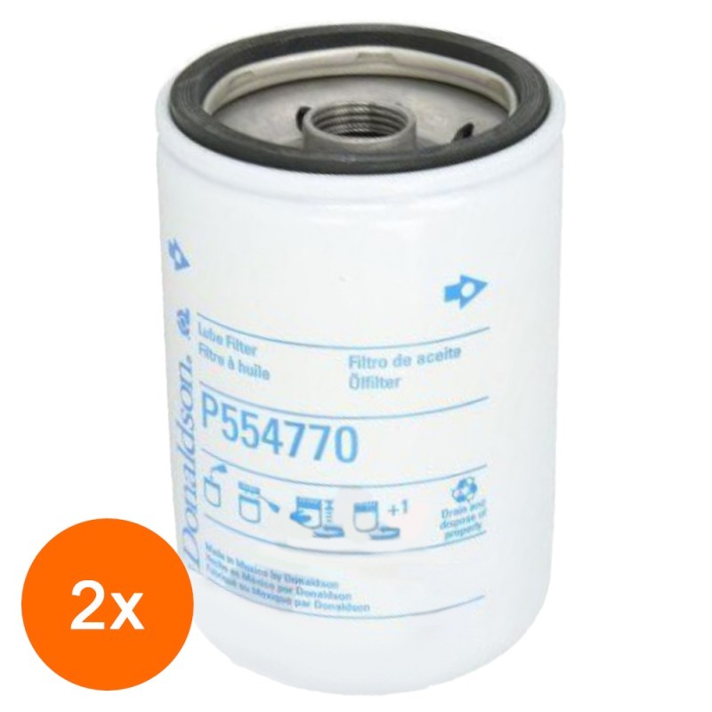 Set 2 x Filtru Ulei P554770, Lungime 120 mm, Diametru Exterior 76 mm, Filet 3/4-16, Finetea 40 µ, Donaldson