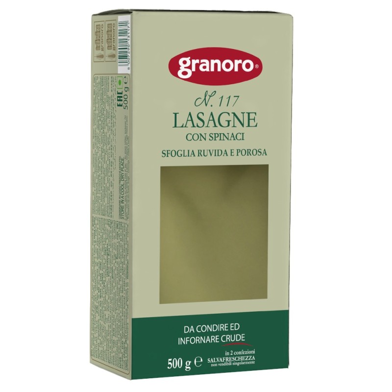 Set 2 x Foi pentru Lasagna din Grau Dur cu Spanac, Granoro, 500 g