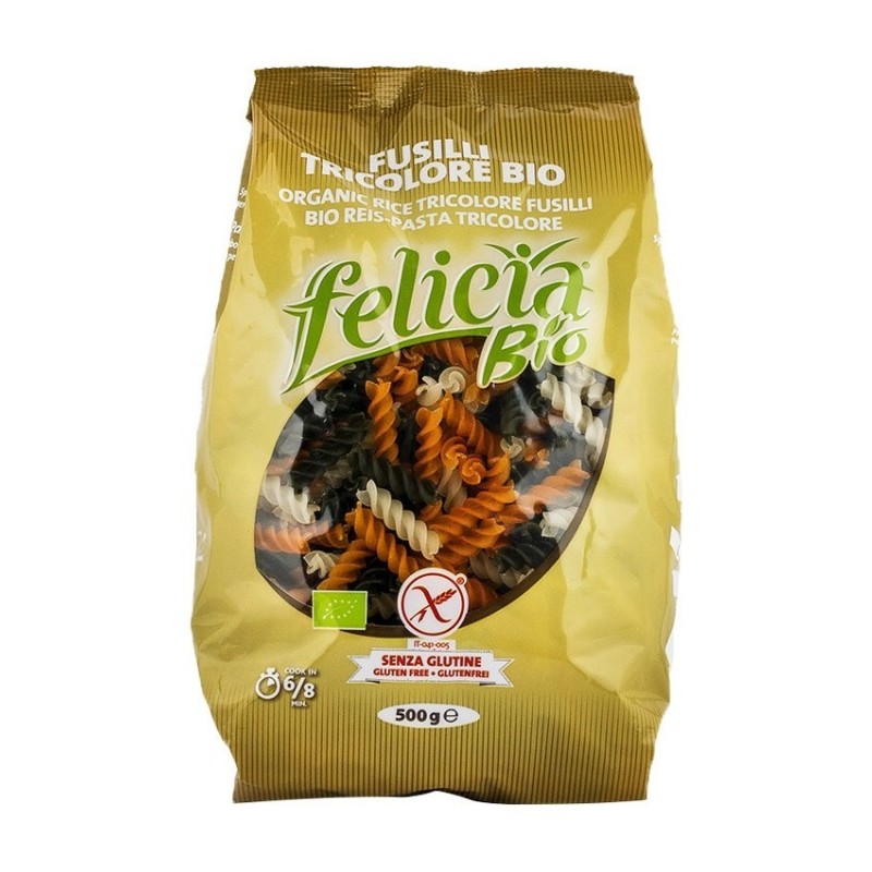 Set 2 x Fusilli BIO, Tricolore, fara Gluten, din Faina de Orez, 500 g, Felicia
