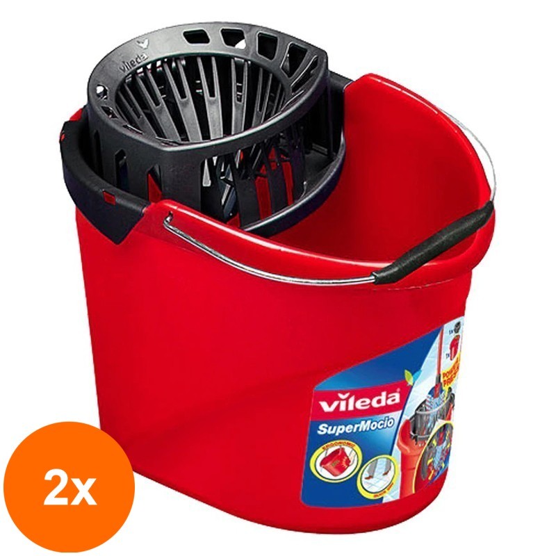 Set 2 x Galeata cu Storcator Vileda Power Press, Rosu, 10 l