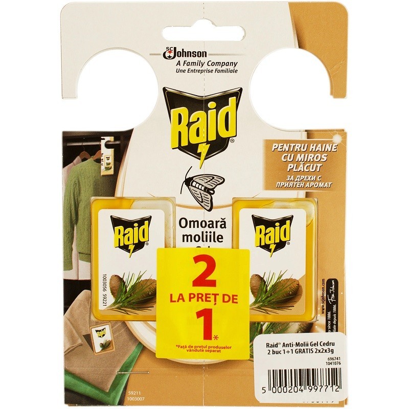 Set 2 x Gel Anti-Molii Raid Cedru, 3 g