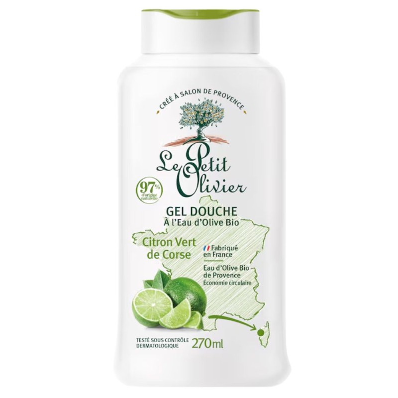 Set 2 x Gel de Dus cu Apa de Masline BIO si Lamaie Verde din Corsica Le Petit Olivier, 270 ml