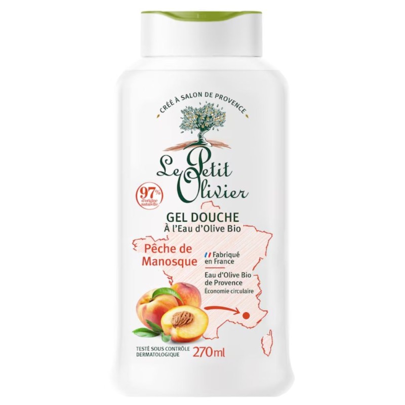 Set 2 x Gel de Dus cu Apa de Masline BIO si Piersica din Manosque Le Petit Olivier, 270 ml