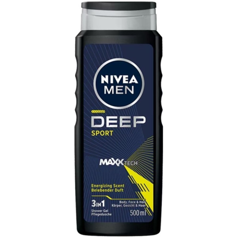 Set 2 x Gel de Dus Nivea Men Deep Sport cu Formula Maxxtech, 500 ml
