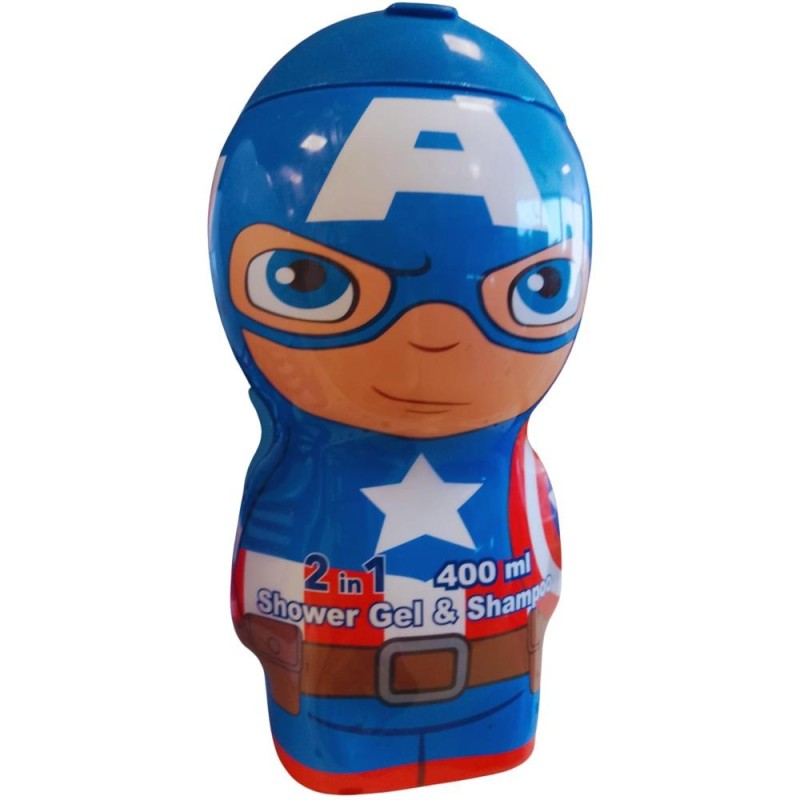 Set 2 x Gel de Dus si Sampon Captain America, cu Figurina 2D, 400 ml
