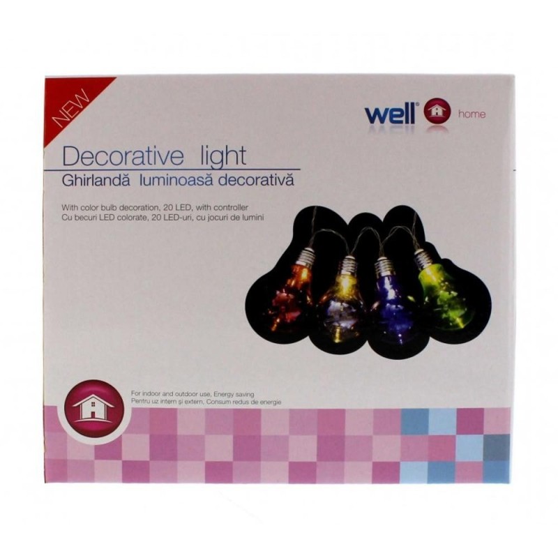 Set 2 x Ghirlanda Luminoasa Decorativa, 20 LED-uri Multicolore cu Jocuri de Lumini, Well