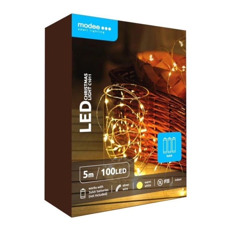 Set 2 x Ghirlanda Luminoasa Decorativa Modee C1011, 100 LED-uri, 1W, 5 m, 3 x AA, Alb Cald, Cupru