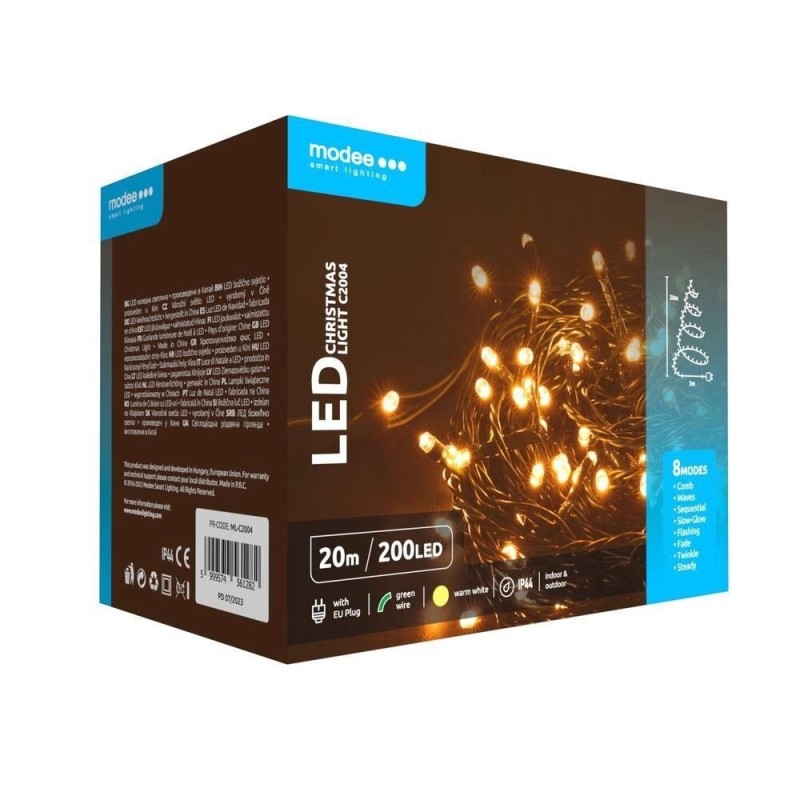 Set 2 x Ghirlanda Luminoasa Decorativa Modee C2004, 200 LED-uri, 3.6W, 20 m, Alb Cald