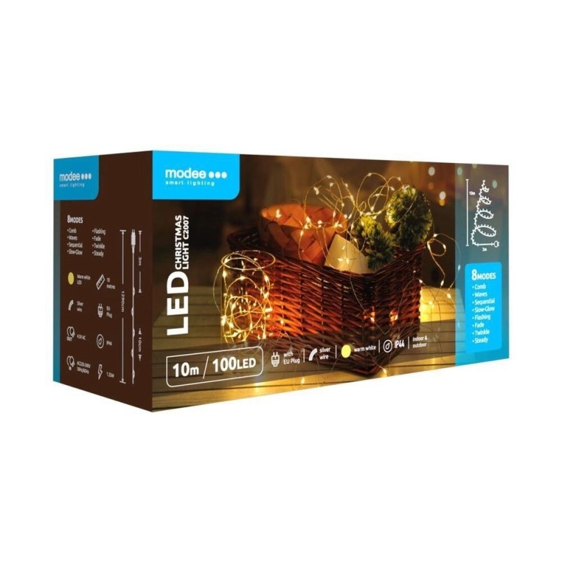 Set 2 x Ghirlanda Luminoasa Decorativa Modee C2007, 100 LED-uri, 1.35W, 10 m, Alb Cald, Cupru
