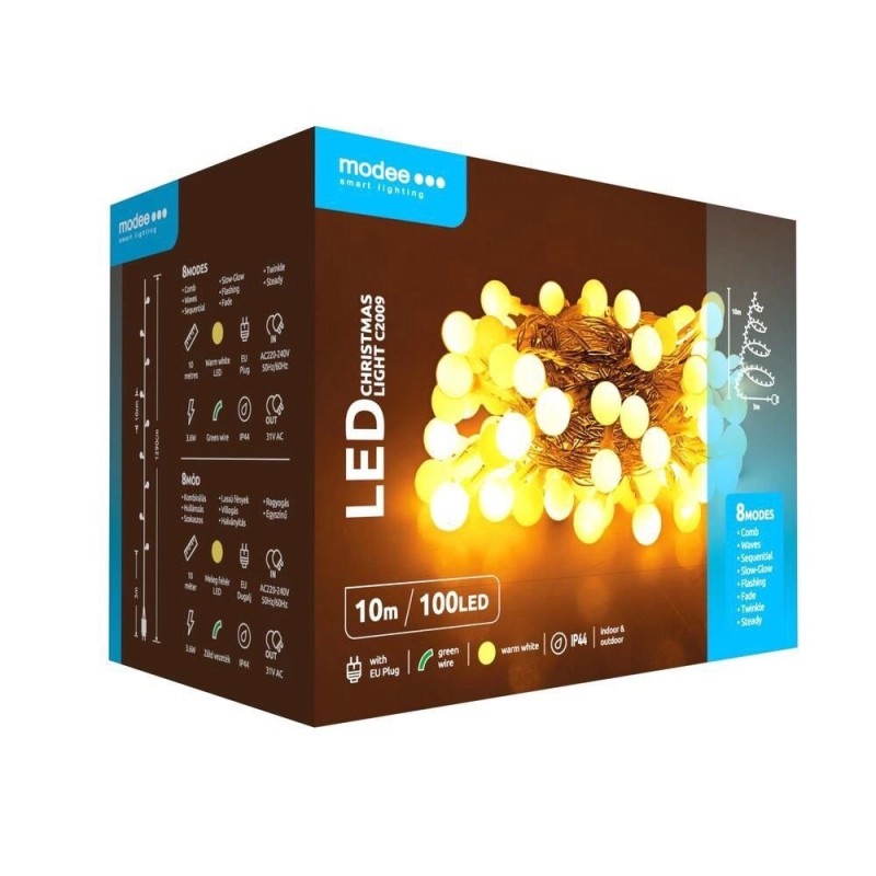 Set 2 x Ghirlanda Luminoasa Decorativa Modee C2009, 100 LED-uri, 3.6W, 10 m, Alb Cald